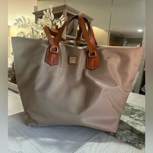 Dooney & Bourke Taupe Tote with Tan Leather Trim